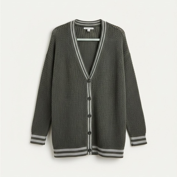 American Eagle Outfitters Sweaters - American Eagle Outfitters Olive Green Varsity-style button-front Cardigan